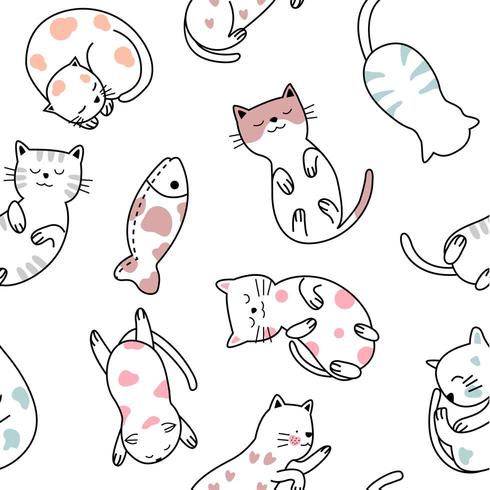 cute baby cat cartoon - seamless pattern vector