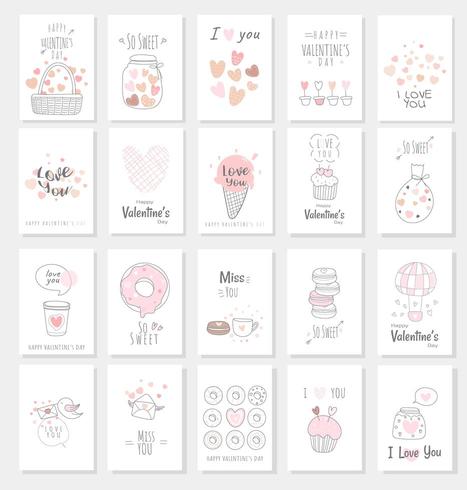 Valentine's Day card set with hand drawn style vector