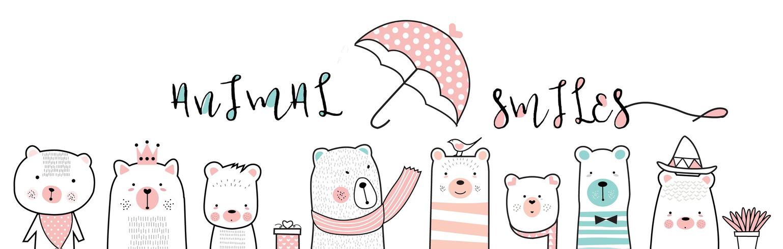 cute baby bears and umbrella cartoon vector