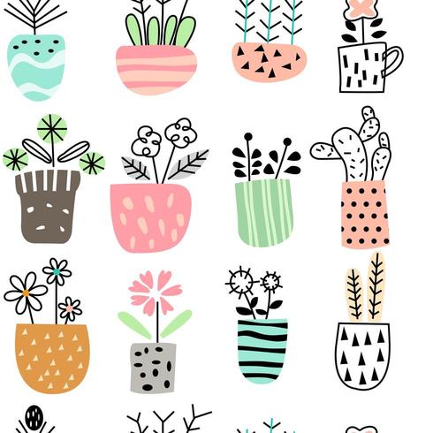 florero con conjunto de iconos de flores vector