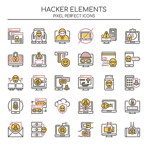 Set of Duotone Thin Line Hacker Elements  vector