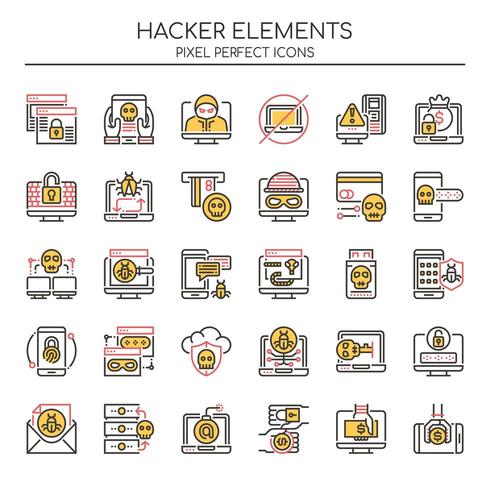 Conjunto de elementos Duotone Thin Line Hacker vector