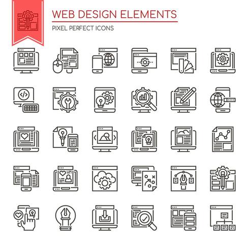 Conjunto de elementos de diseño web de línea delgada en blanco y negro vector