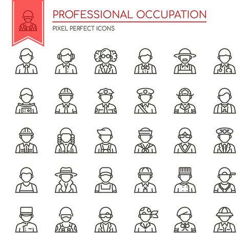 Set of Black and White Thin Line Professional Occupation Icons  vector