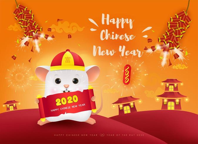 Happy Chinese New Year. The year of rat 2020. vector