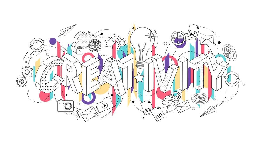 Isometric concept with thin line letters spelling the word creativity vector