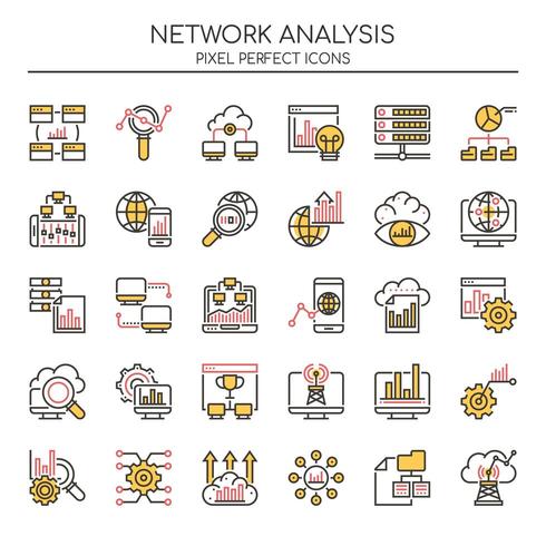 Set of Duotone Thin Line Network Analysis Icons  vector