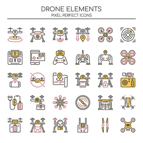 Conjunto de elementos de dron Duotone Thin Line vector