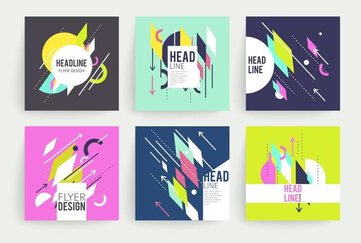 Set of square geometric abstract colorful flyers vector