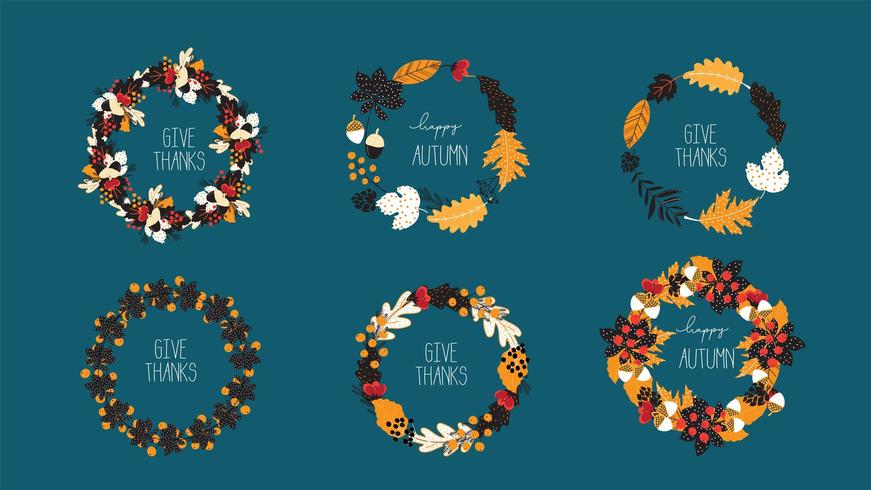 Autumn Give Thanks Wreaths Set  vector