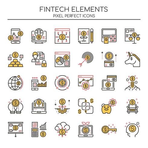 Set of Duotone Thin Line Duotone Fintech Elements  vector