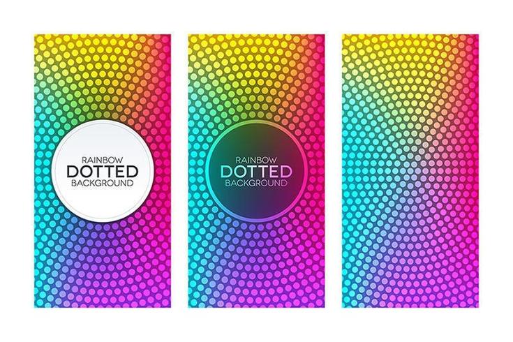 Rainbow gradient banners with circular dotted textures vector