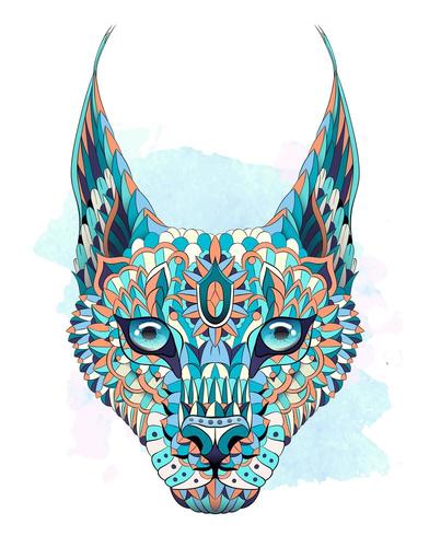 Patterned caracal lynx on the watercolor background vector