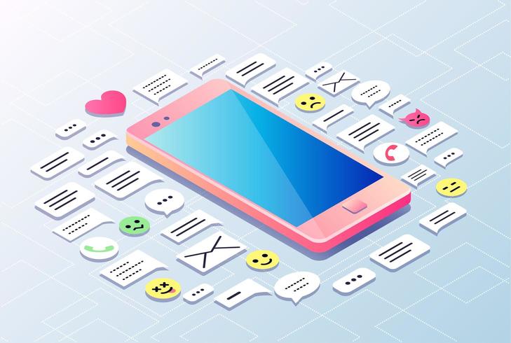 Mobile phone surrounded by internet chat icons vector