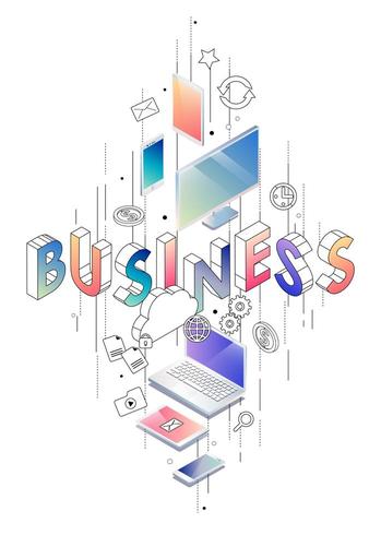 Isometric concept with thin line letters spelling the word business vector