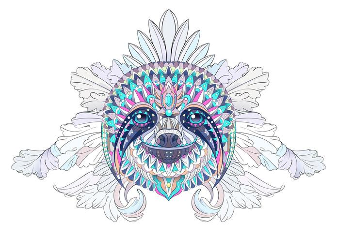 Patterned head of sloth on floral background vector