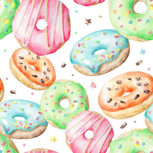 Watercolor pattern with donuts vector