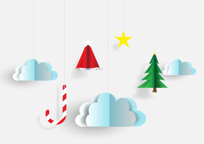 Christmas paper cut style ornaments vector