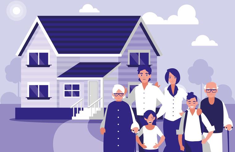 group of family members with house vector