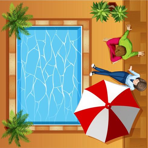 Top view of people sitting by the pool vector