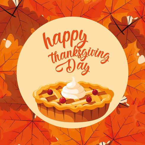 pie of thanksgiving day with leafs vector