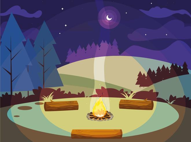 camping zone with campfire in the mountains  vector