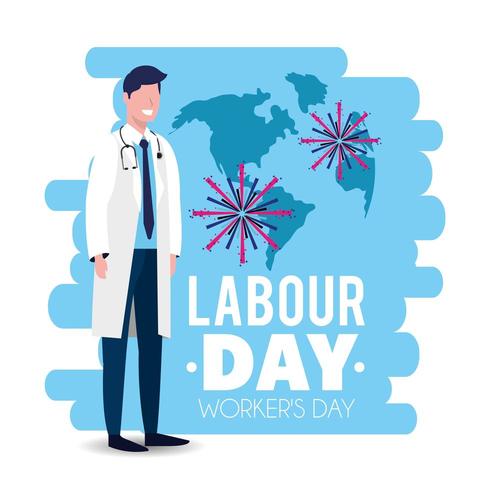 labour day image with doctor in uniform vector