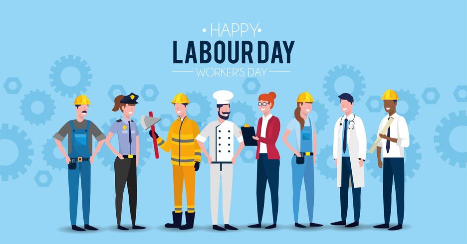 labour day image with professional workers vector