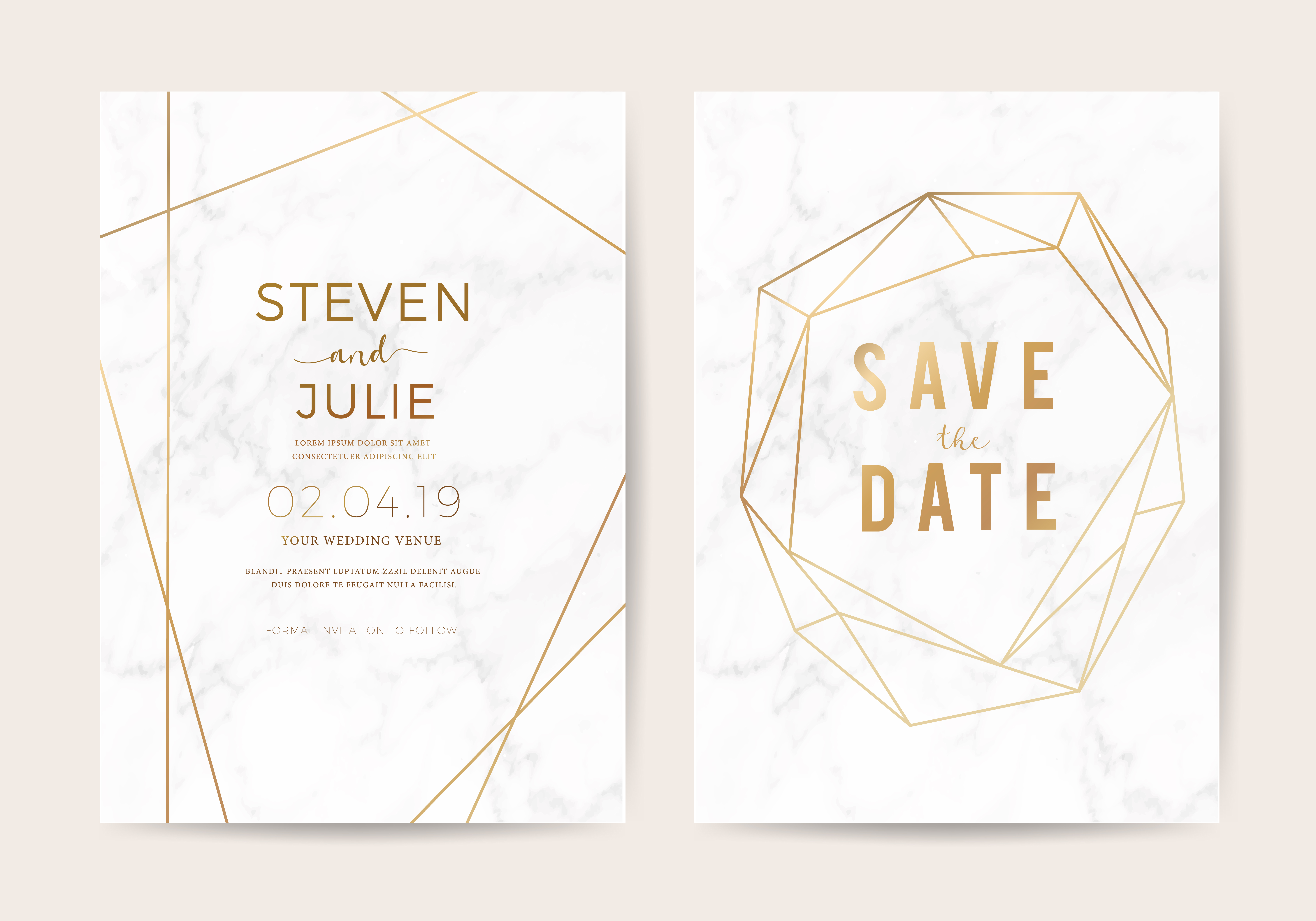 Luxury Wedding Invite Cards With White Marble Texture And Gold