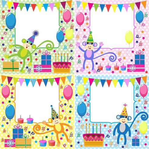 Set of Birthday cards  with funny monkeys vector