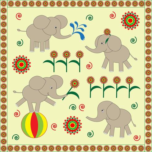 Tarjeta retra linda de los elefantes del bebé vector