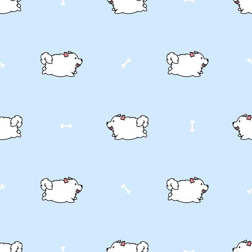 Cute samoyed dog running cartoon seamless pattern vector