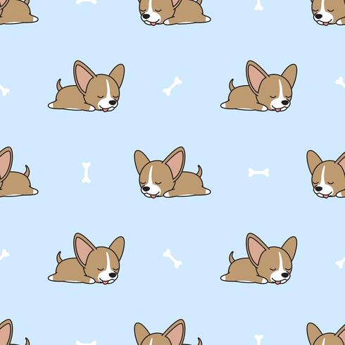 Cute chihuahua puppy sleeping with bone seamless pattern vector