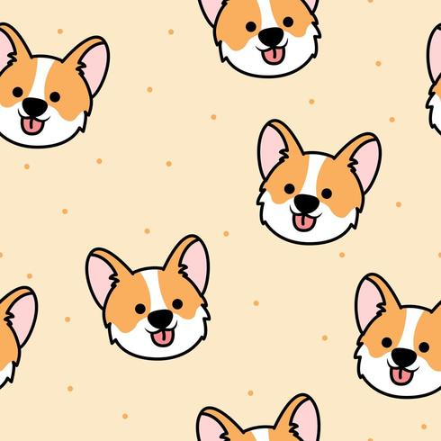 Cute corgi face cartoon seamless pattern vector