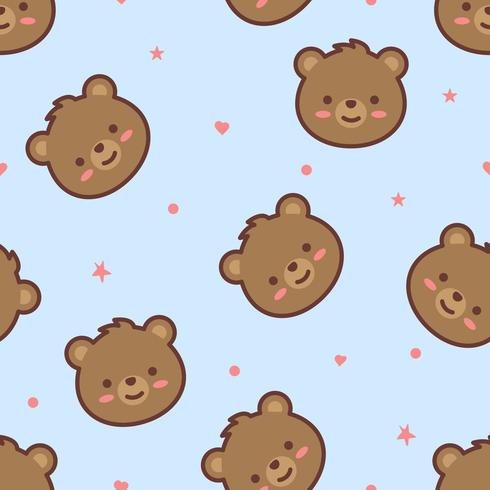 Cute bear face cartoon seamless pattern vector