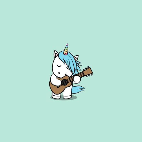 Cute unicorn playing guitar cartoon vector