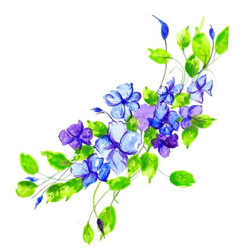 Hermoso arreglo floral azul y púrpura de acuarela vector