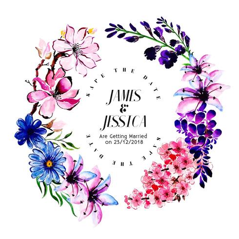 Colorful Watercolor Floral Wedding Invitation Card vector