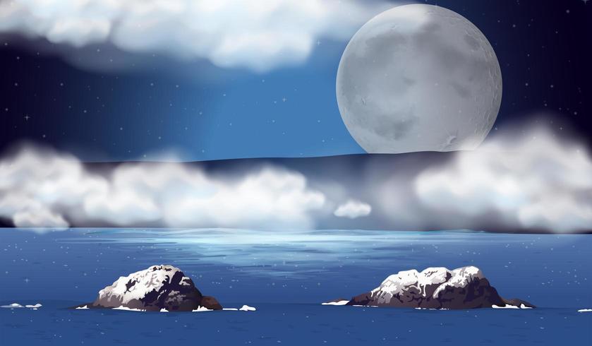 Scene with full moon over the ocean vector