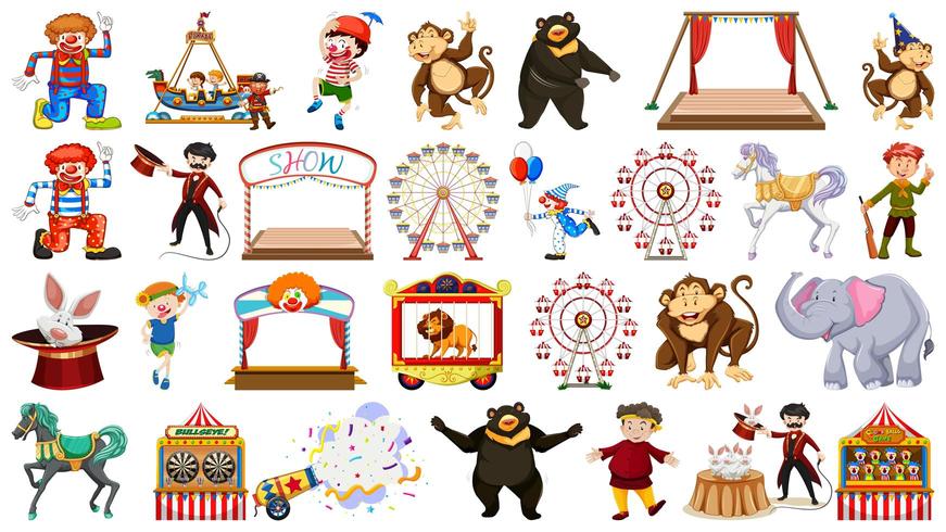 Set of circus elements vector