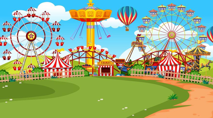 A scene of fun fair on green lawn   vector