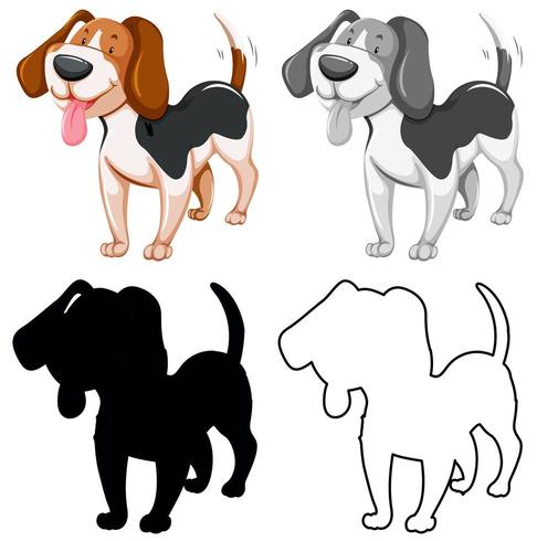 Conjunto de siluetas y contornos de personajes de perros vector