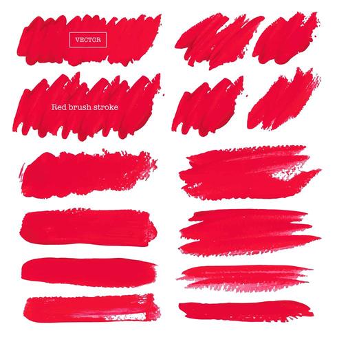 Set of Red Brush Strokes on White Background vector