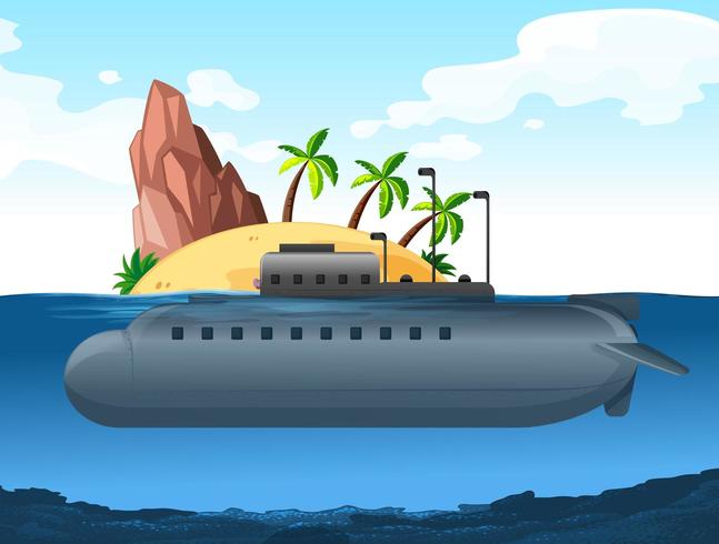 Submarine under an island vector