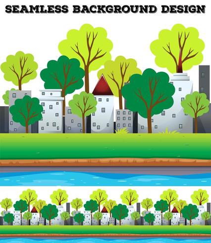 Seamless buildings and trees along the river vector