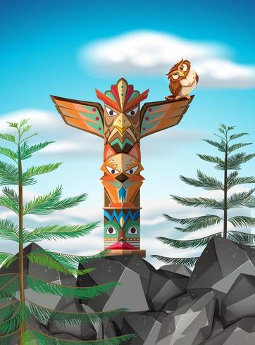 Totem pole on the cliff vector