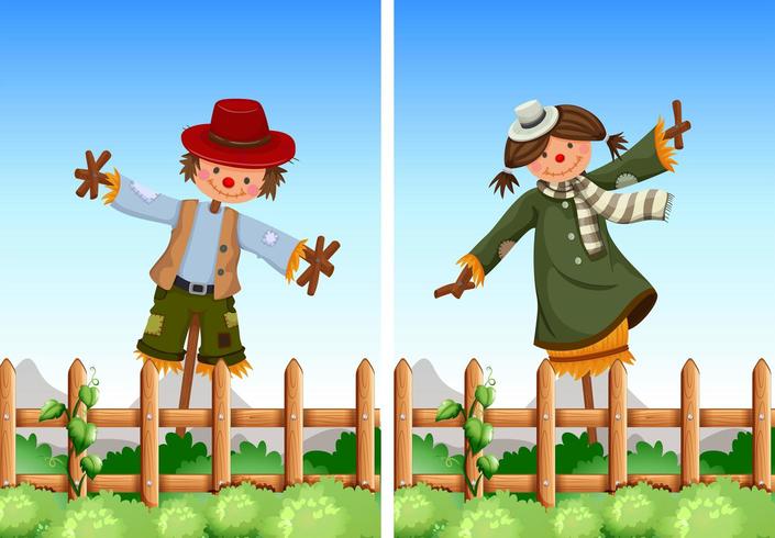 Scarecrows in the field vector