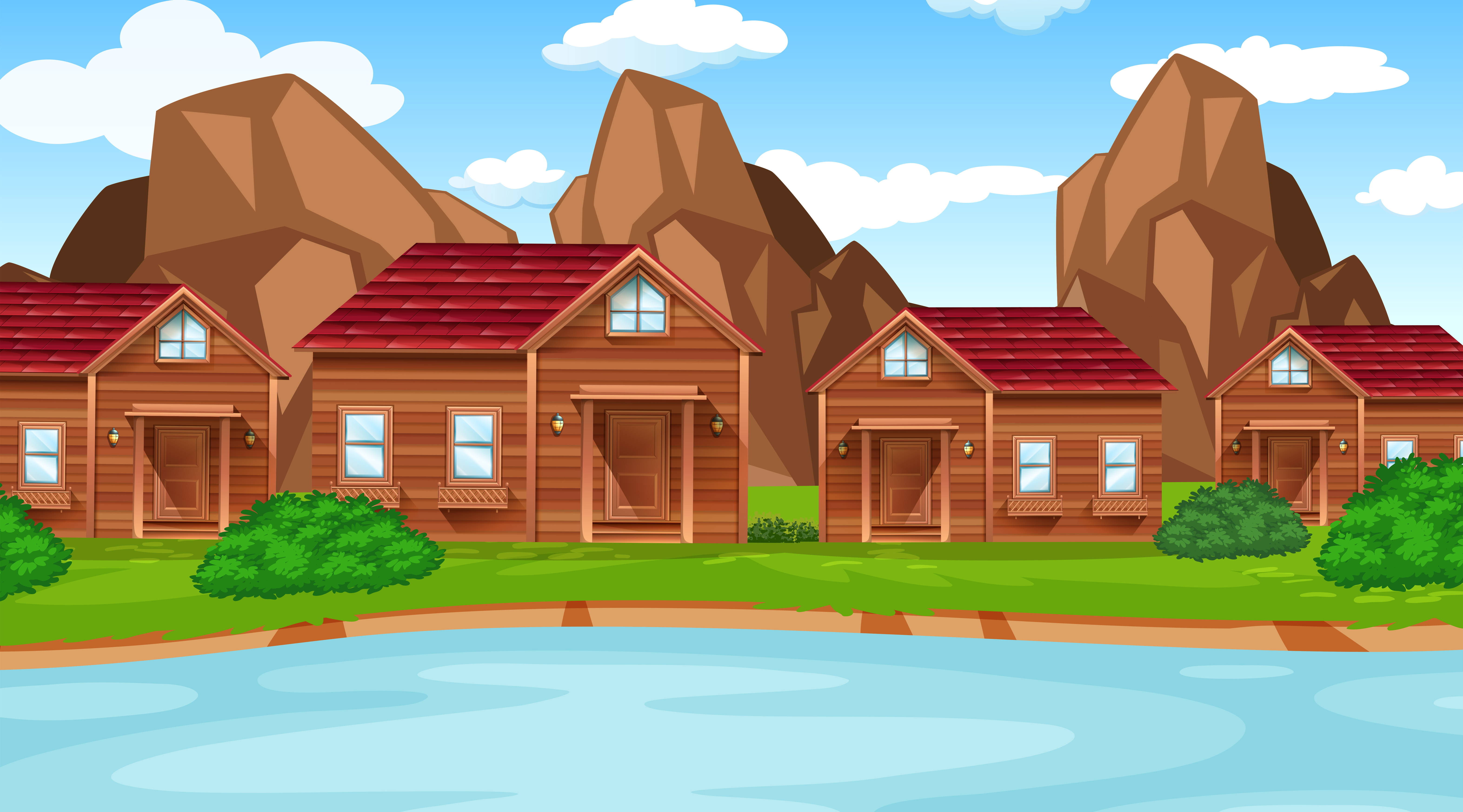 A countryside village scene on water 669099 Vector Art at Vecteezy