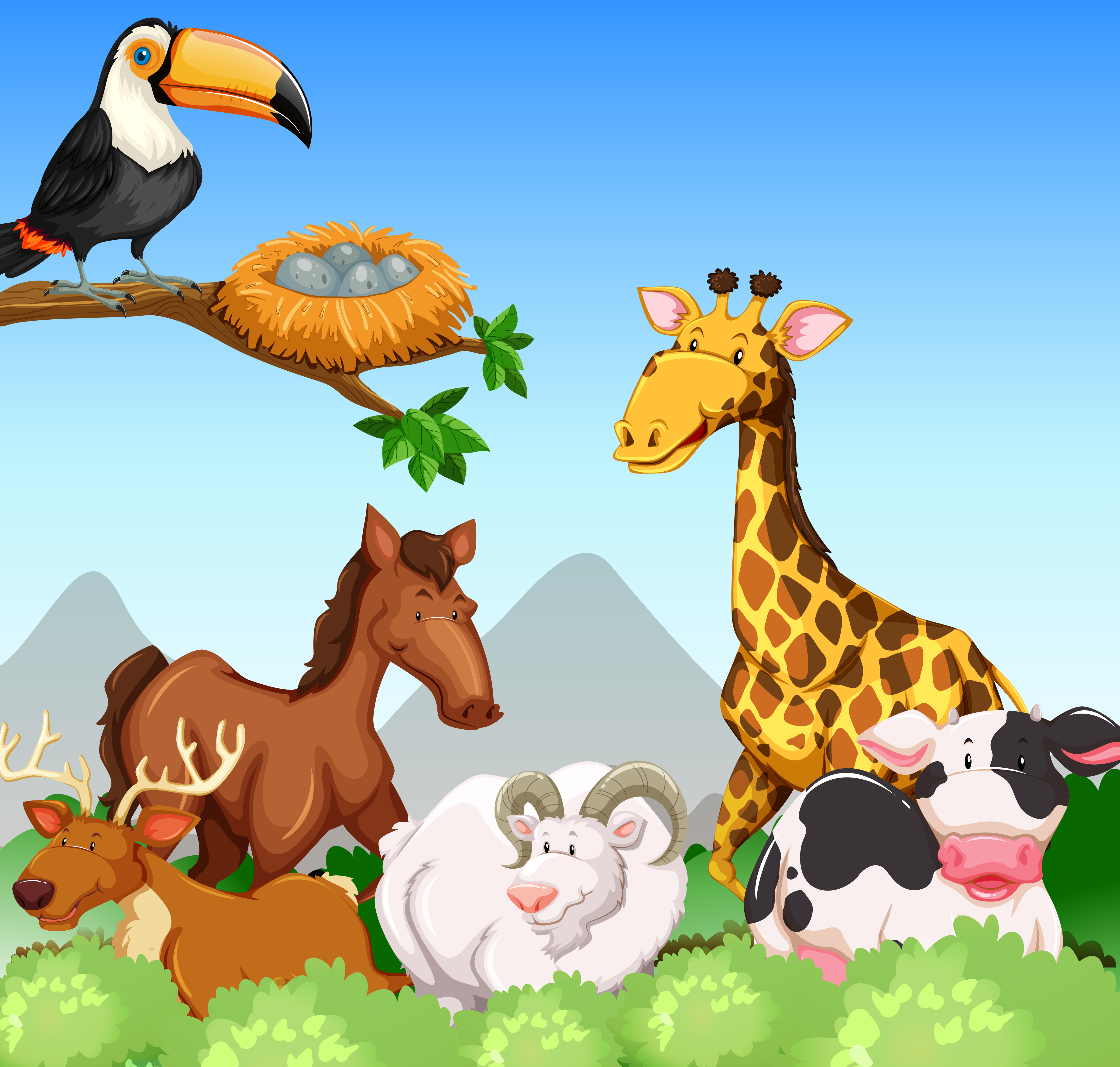 Wild animals in a field 669100 Download Free Vectors