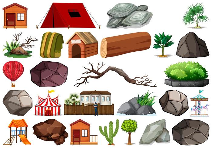 Set of  nature objects on white background vector